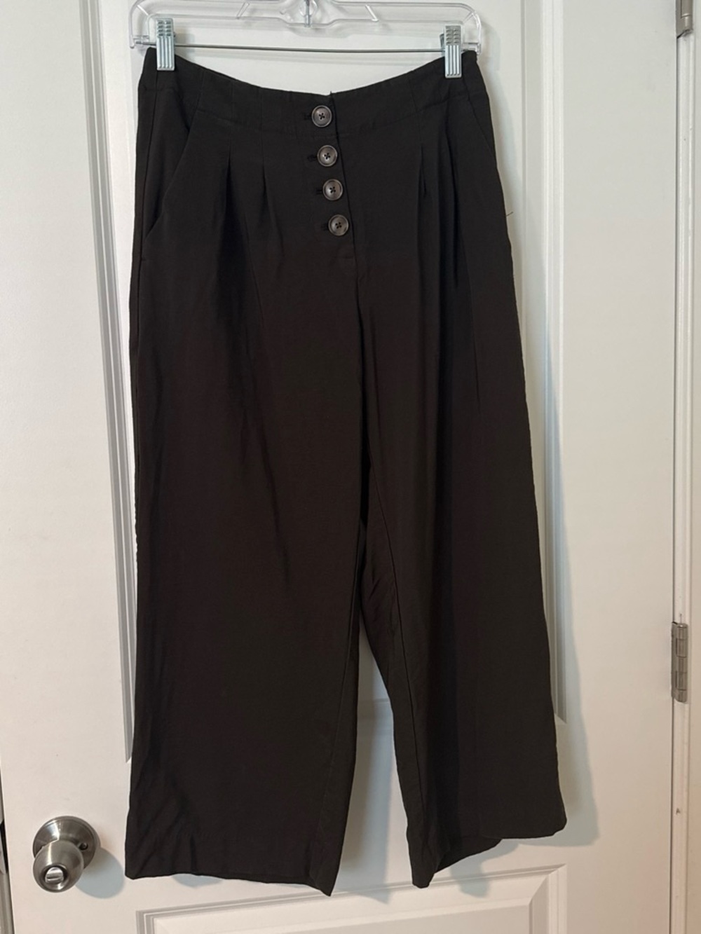 LOFT army green Wide Leg Button-Front linen Pants